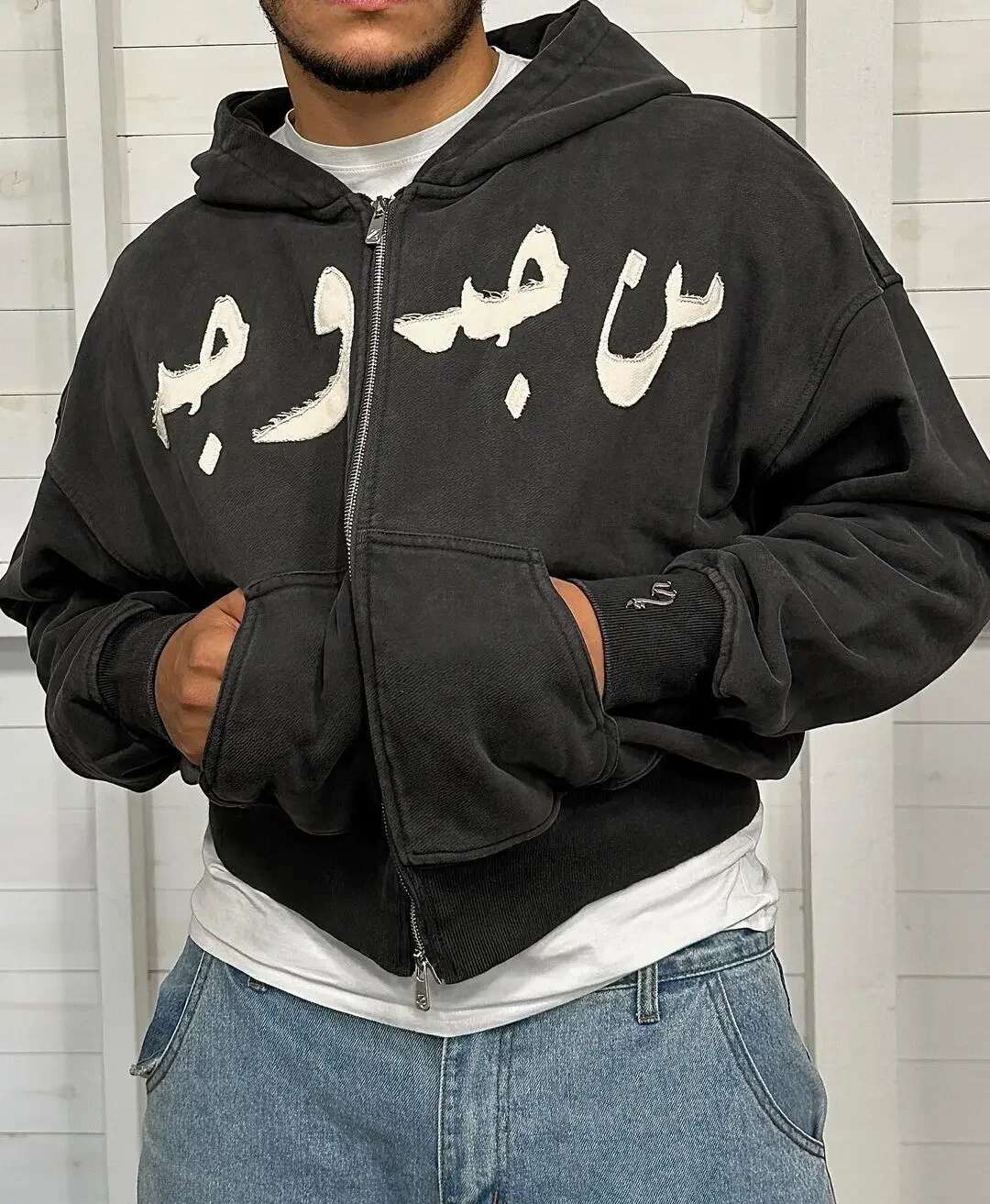 Short zipper jacket cardigan sweatshirt oversize printed letters niche punk couple loose washed retro high street style top