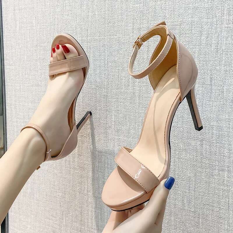 Women's Platform Patent Leather Sandals Thin Heel Open Toe High Heels Sexy Summer Shoes Female Footwear 2025 Trend