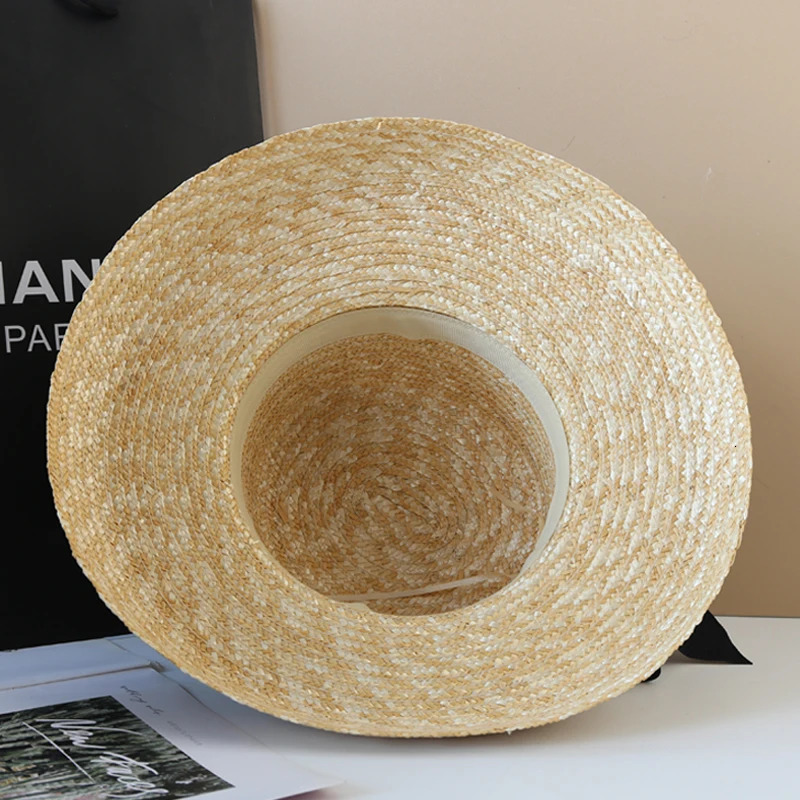 Summer Womens Wheat Straw Hat Female Wide Brim Sunshade Panama Lady Classic Flat Webbing Sun Hats Seaside Vacation Beach Hat 250218