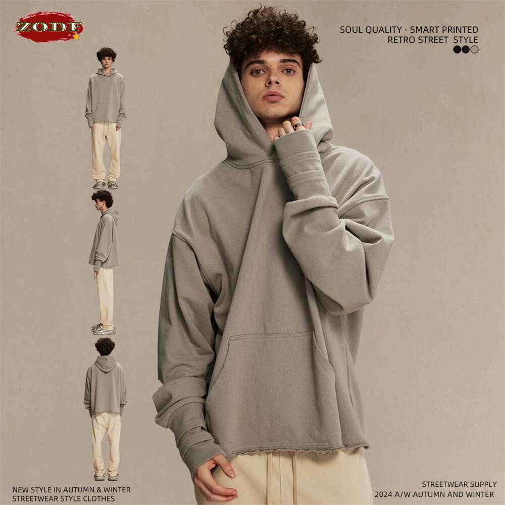 ZODF New Autumn Men Heavyweight 450gsm Hoodie Unisex Loose Ninja Sleeve 100% Cotton Hooded Pullovers Winter Coat HY0927
