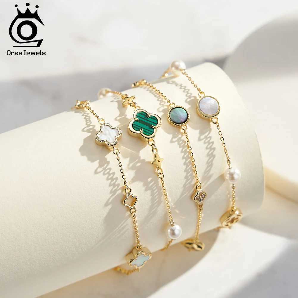 Chain ORSA JEWELS 925 sterling silver shell O-chain with four leaf clover design pearls symbolize wealth and good luck H250217