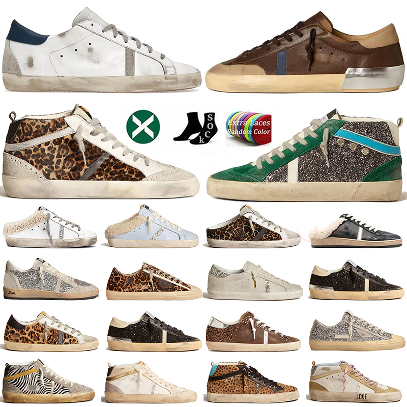 Designer Golden Casual Shoes Women Super-Star Sabot Ball Mid slide Star New Release Paris Italy Brand Sequin Classic Famous Slide Do Old Dirty Genuine Leather sneaker