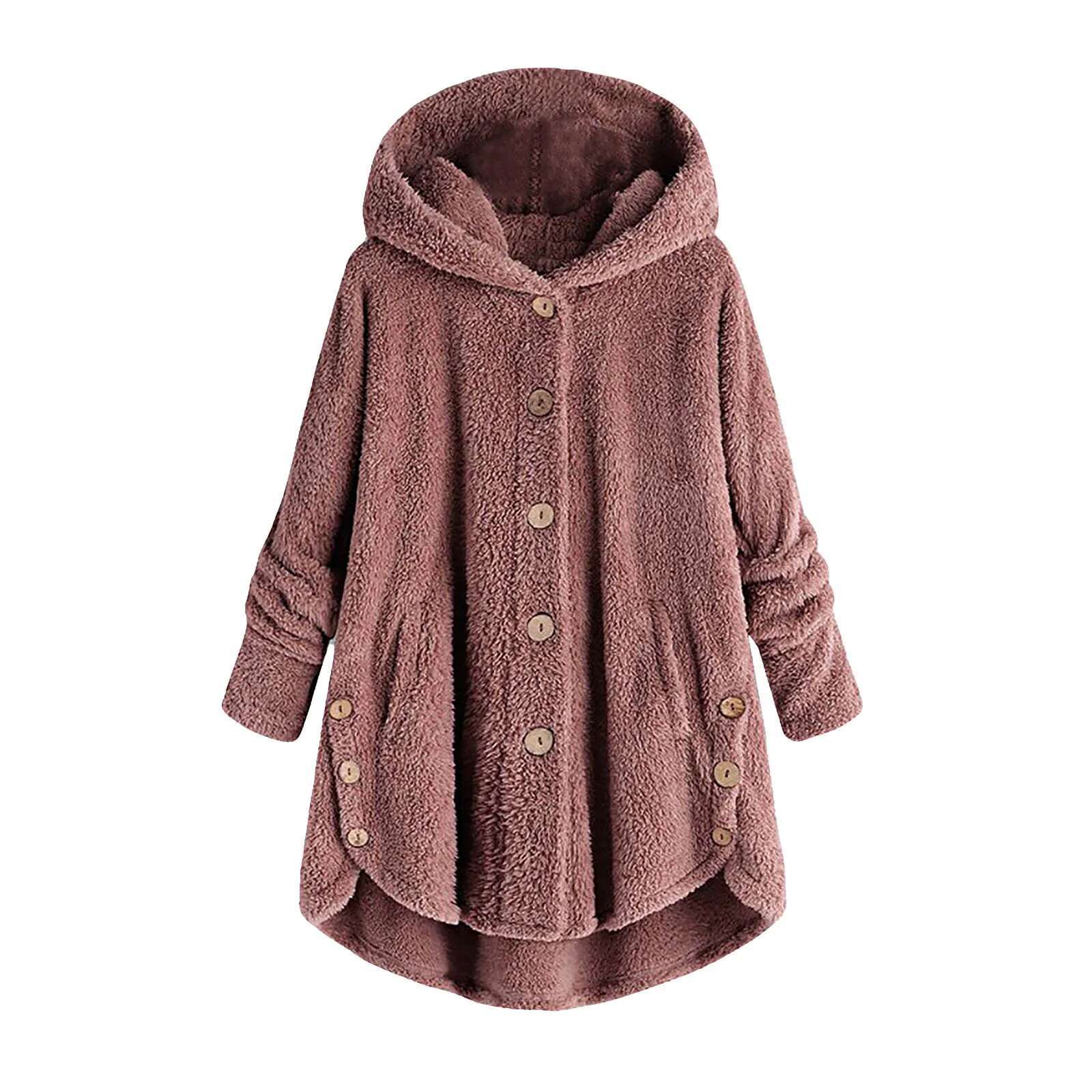 Autumn Winter Women Warm Teddy Bear Wool Female Plush Coat Hooded New Women's Coats Solid Color Jacket