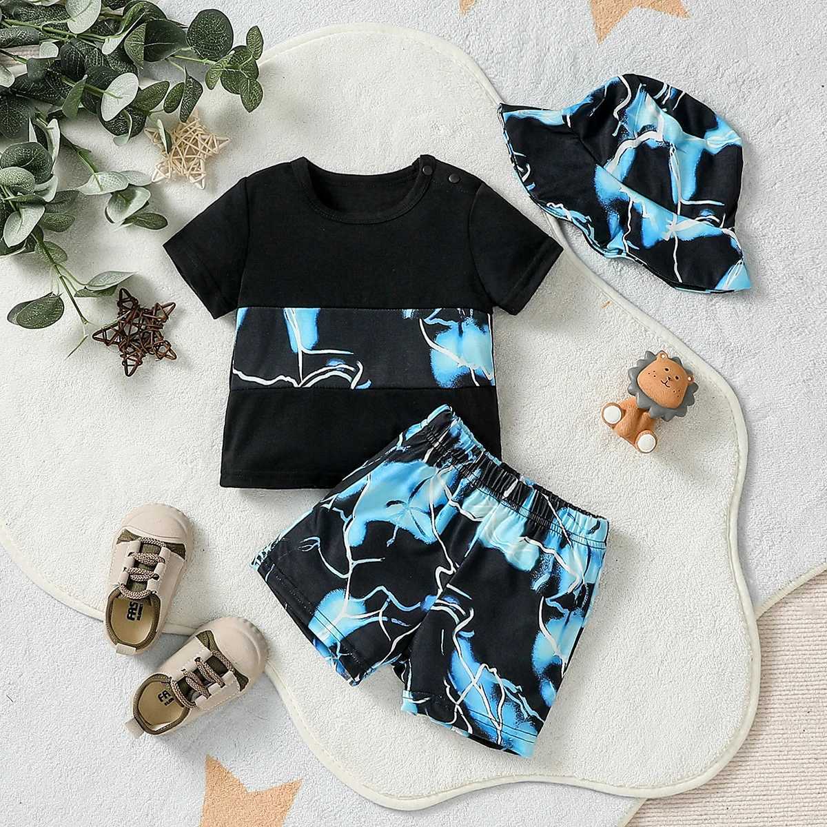 2PCS 2024 Baby Boys Summer Short Sleeve Top Short Trousers For 1-3Y Casual Daily Set Clothes+ Hat W250218