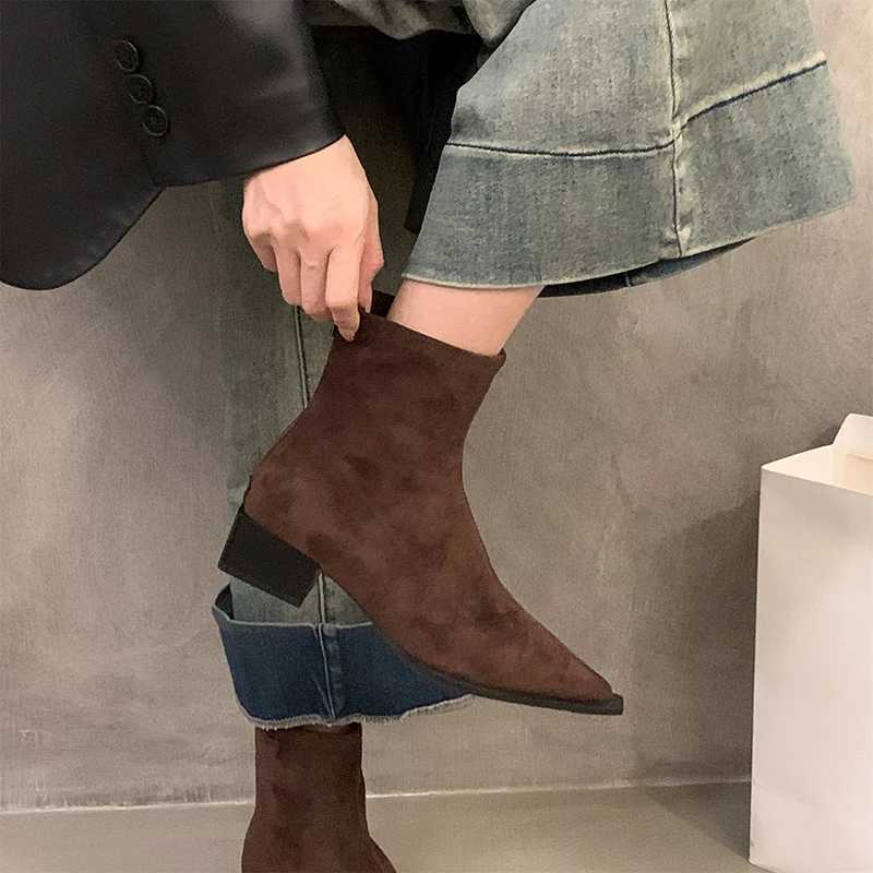 Designer Leopard Women Ankle Boots Fi Pointed Toe Short Booties Ladies Ccise Square Heels ShoesXJ250217