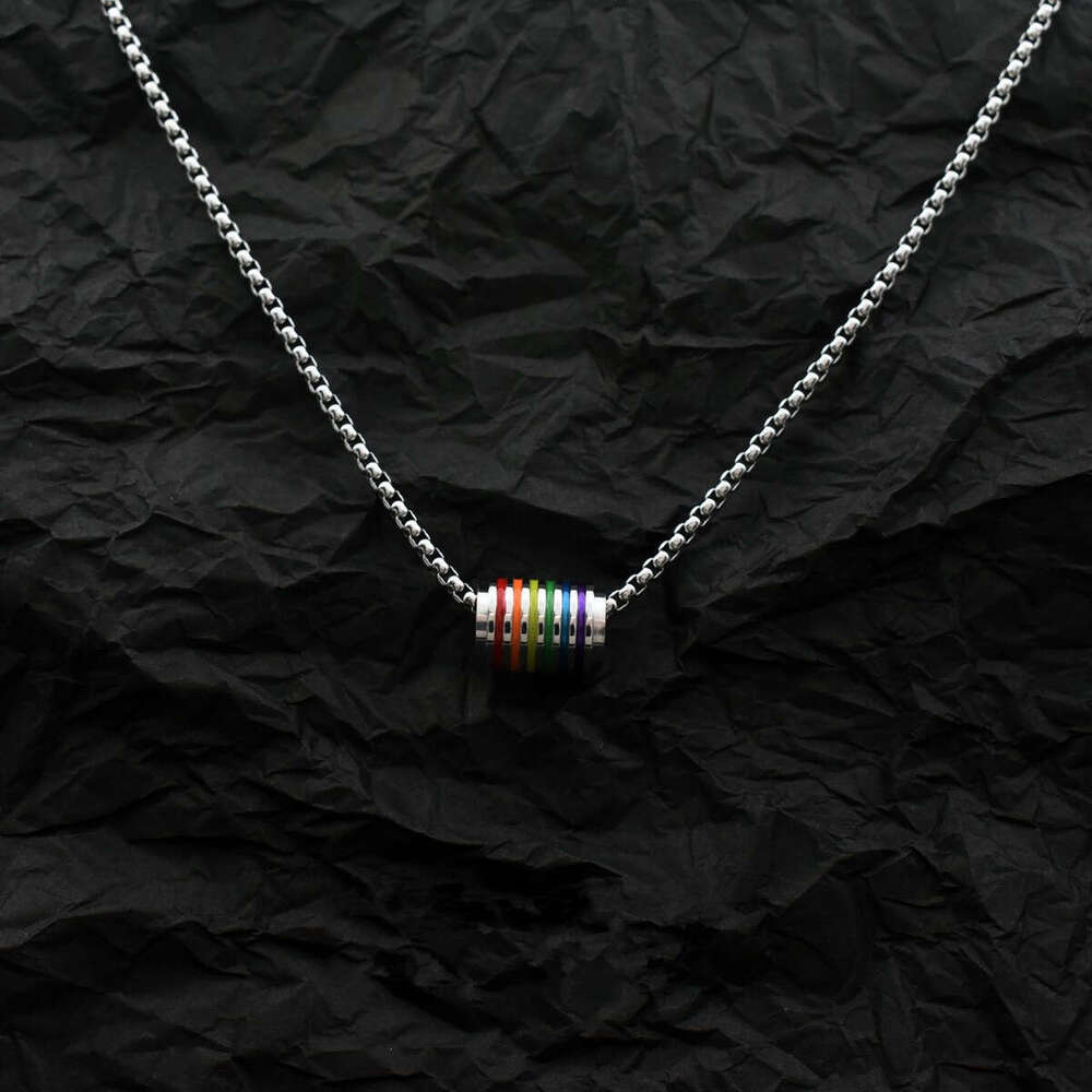 Rainbow bead necklace for men and women, trendy internet celebrity, hip-hop pendant, cool style sweater chain, titanium steel non fading sweatshirt ch