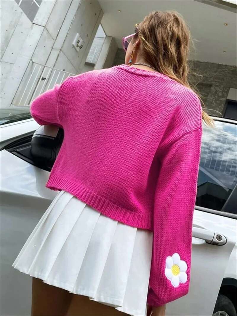 European And American Autumn New Sweet Wer Pattern Cardigan Loose Short Knitted Women's Sweater Jacket