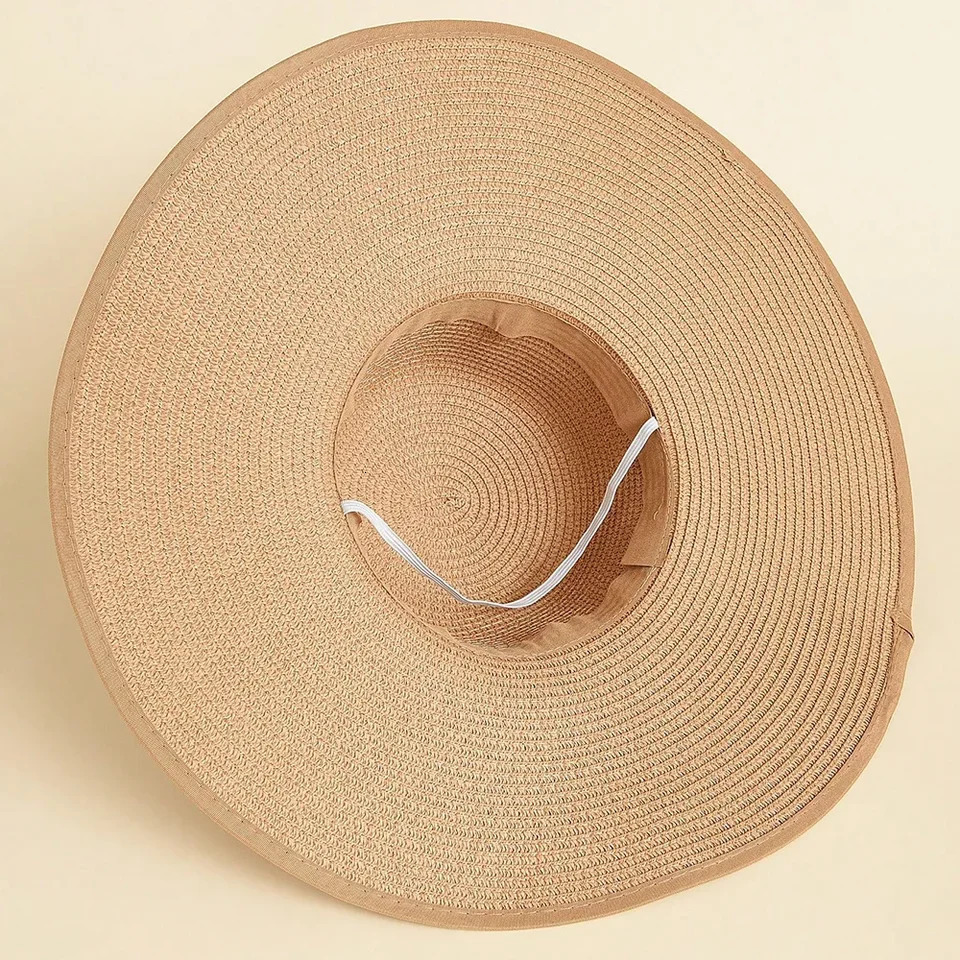 1pc Womens Oversize Brim Straw Hat Womens Summer Sun Block Big Brim Hat Seaside Bow Beach Hat Suitable For Sun Protection 250218