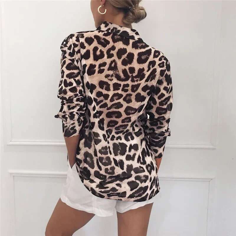 Chiffon Long Sleeve Sexy Leopard Print Blouse Turn Down Collar Lady Office Shirt Tunic Casual Loose Tops Oversized