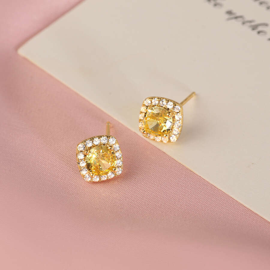 Tiki internet celebrity light high-end design sense square dia zircon small sugar women's trendy pure sier earrings