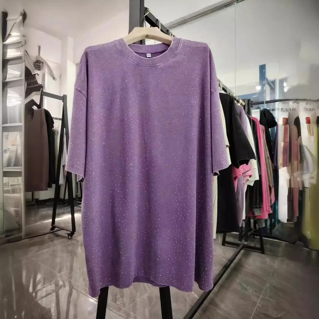 American Retro Pure Cotton Vintage T-shirt with Diamond Earth Color Street Style Diamond Flash Retro T-shirt for Men and Women 250217