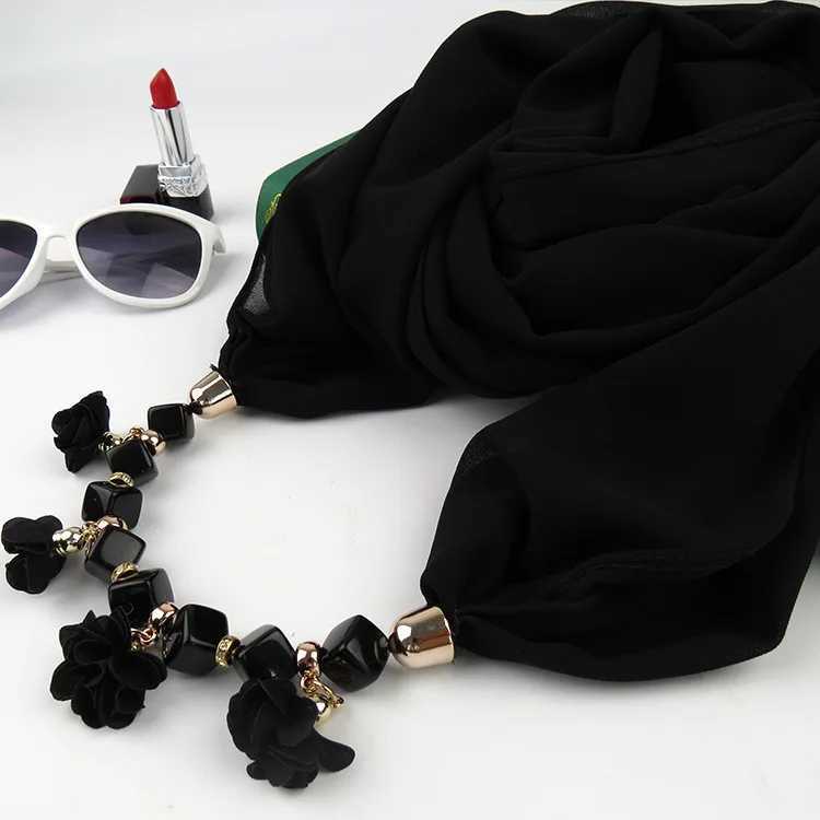 Womens Printed Chiffon Ring Scarf Hijabs Multi-style Jewelry Necklace Flower Pendant Scarf La parel Accories Wholesale W250218