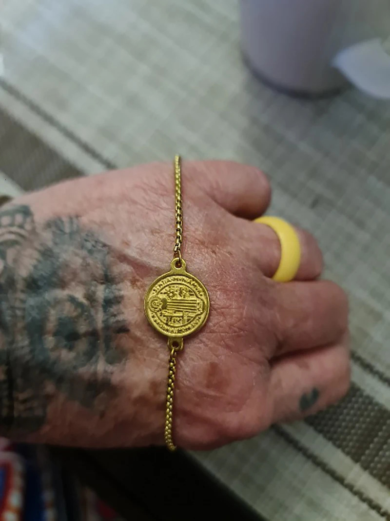 Stainless Steel St Benedict Medal Bracelet Metal San Benito Adjustable Box Chain Bohemia 250213