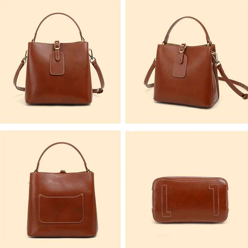 Toptrends 3 Layers Real Genuine Leather Bucket Small Tote Handbags For Women 2024 Designer Ladies Shoulder Crossbody Bags