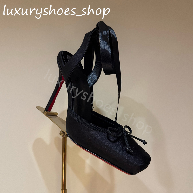 Luxury Square Toe Stiletto Heel Ballet shoes Women Fashion Ankle strap Satin Designer Dress Shoes Slingbacks shoes sandals Size 34-41 with box