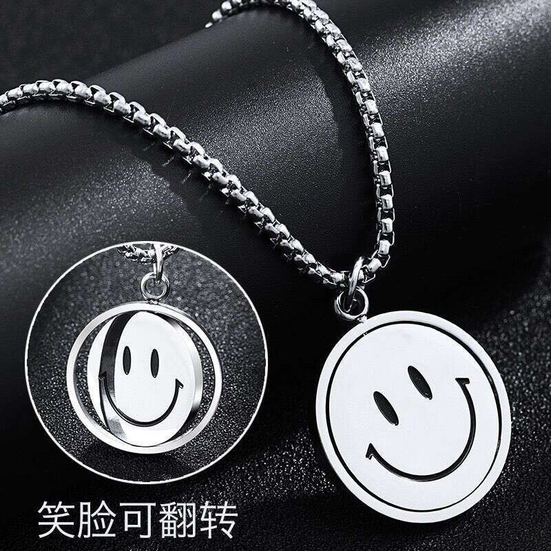 Rotating Smig Face Necklace Hip Hop Pendant Flipped Expression Artistic Men and Women Trendy Mood New Sweater Chain