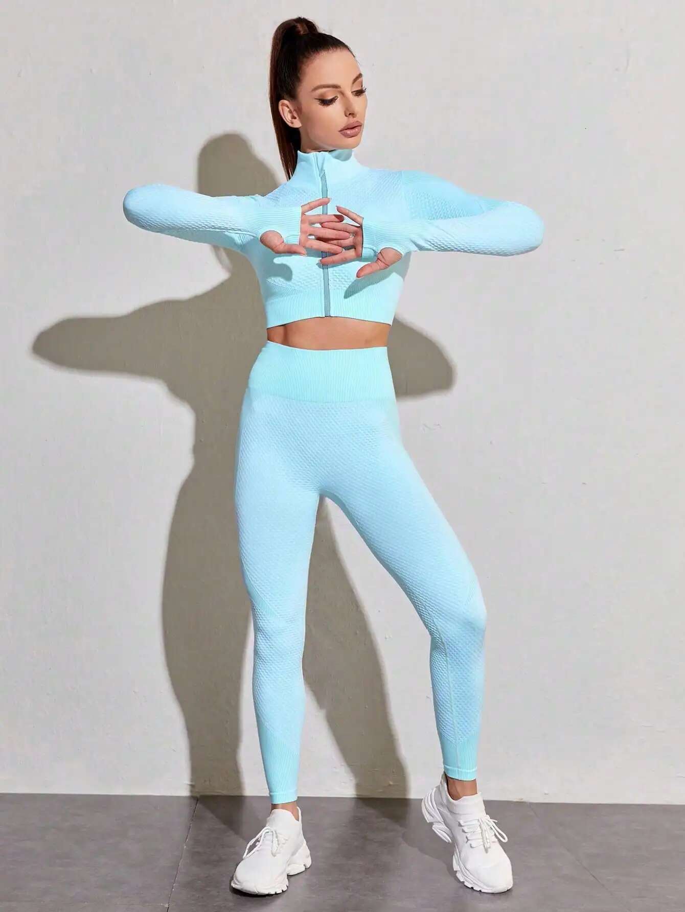 2Pcs Seamless Women Yoga Set Workout Sportswear Gym Clothing Fiess Long Sleeve Crop Top High Waist Leggings Sports Suits