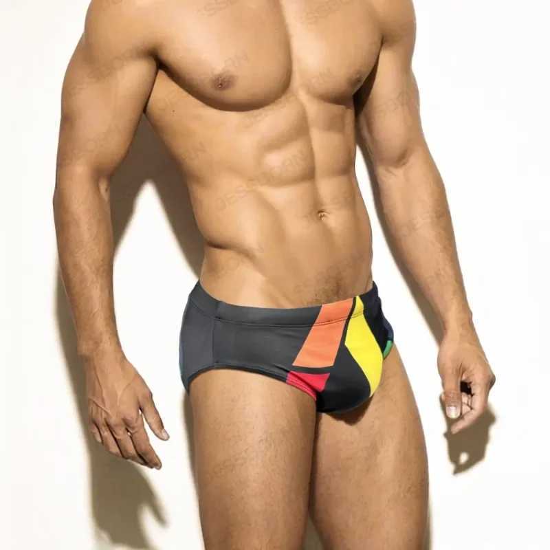 Mens swim trunks sexy low waisted swimsuits boxer shorts quick drying beach shorts breathable tight swimsuits boxer underwear M250218