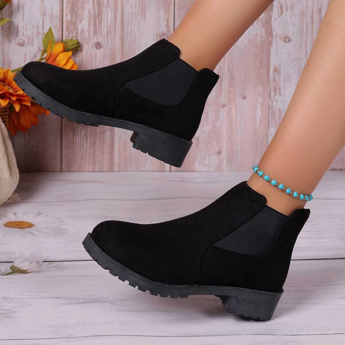 Women Solid Color Lazy Ankle Boots/Lightweight N-slip Slip- Design/Outdoor Casual fi Short Boots/Punk Style Ladies Chike BootsXJ250217