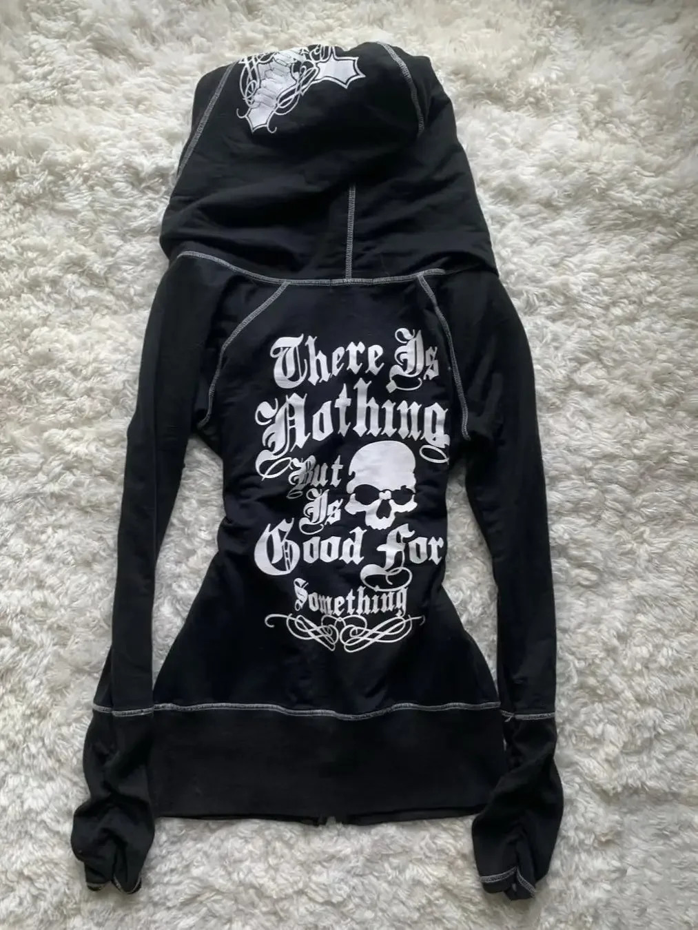 American street girl retro print black classic zipper hoodie womens y2k hiphop trend temperament slim n jacket 250213