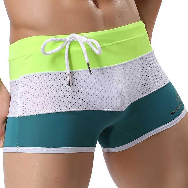 Mens Mesh Swimwear Swimming Trunks Sport Shorts Men Boxer Swim Shorts Sexy Patchwork Swimsuit Men Board Shorts M250218