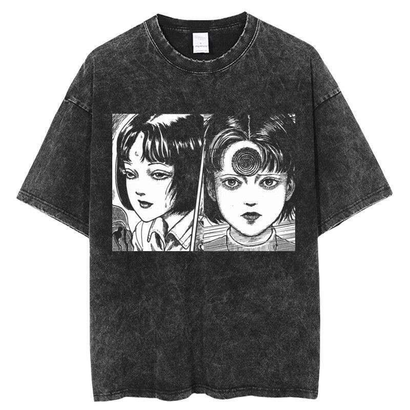 Tomie Junji Ito Fujiang washed vintage printed short sleeved t-shirt t shirts for men Ghost Slayer Blade top
