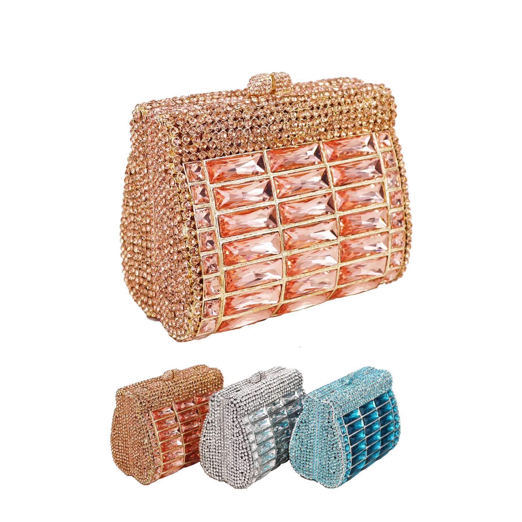 Rose Gold Mini Clutch Bags Party Purse Light Blue Evening Bag for Women Lovely Prom Pouch sm202