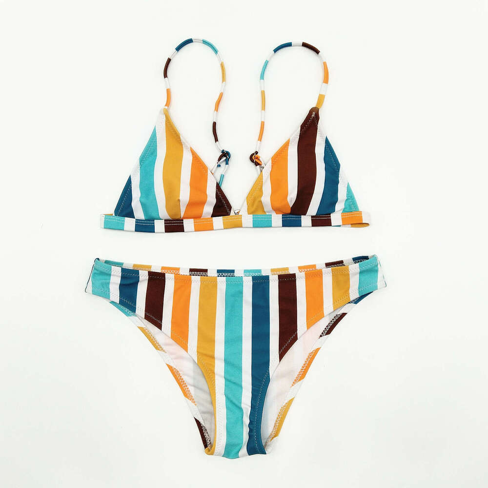 2025 New Rainbow Gray Striped Printed Triangle Bikini Sexy Split Swimsuit Swimming Suit for Women Maillot De Bain New Product New Arrival