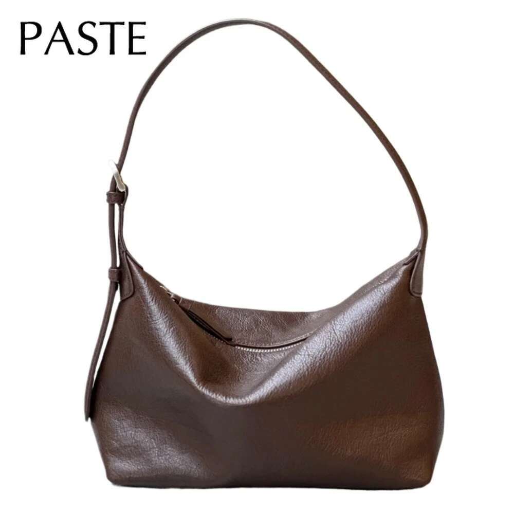 Classic Vintage Style Soft First Layer Vegetable Tanned Leather Women Hobo Tote Coffee Black Color Leisure Handbag Shoulder Bag
