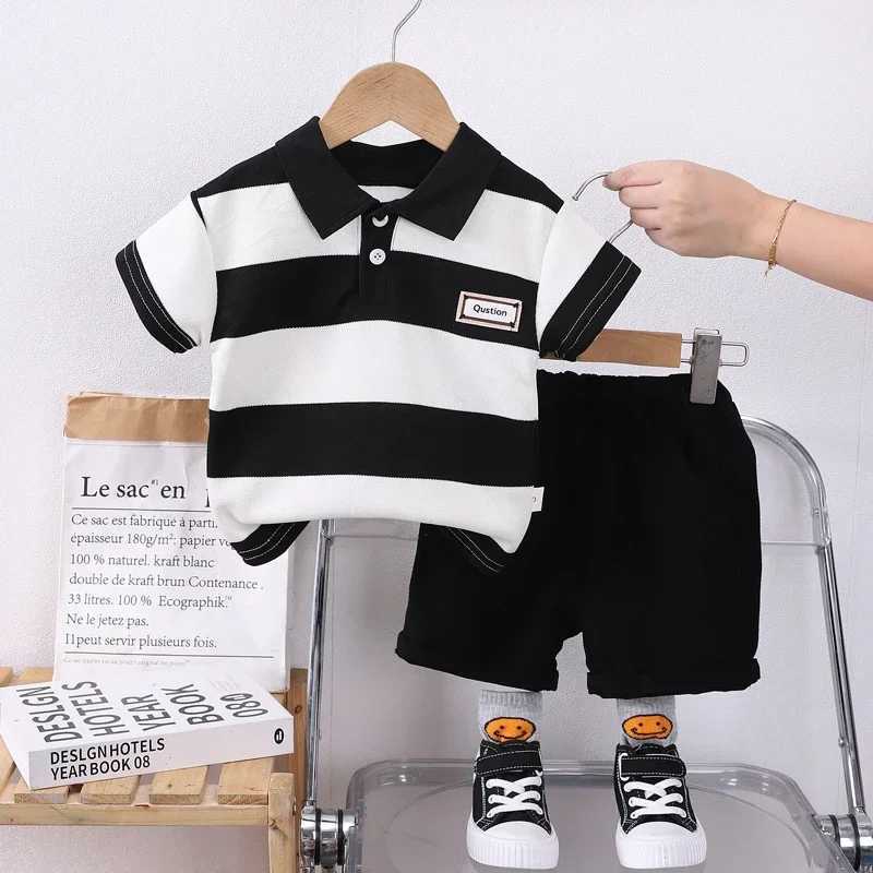 0-4 year old boy POLO shirt set baby boy stripe short sleeved summer T-shirt+2 shorts Boys lapel striped short sleeved W250218