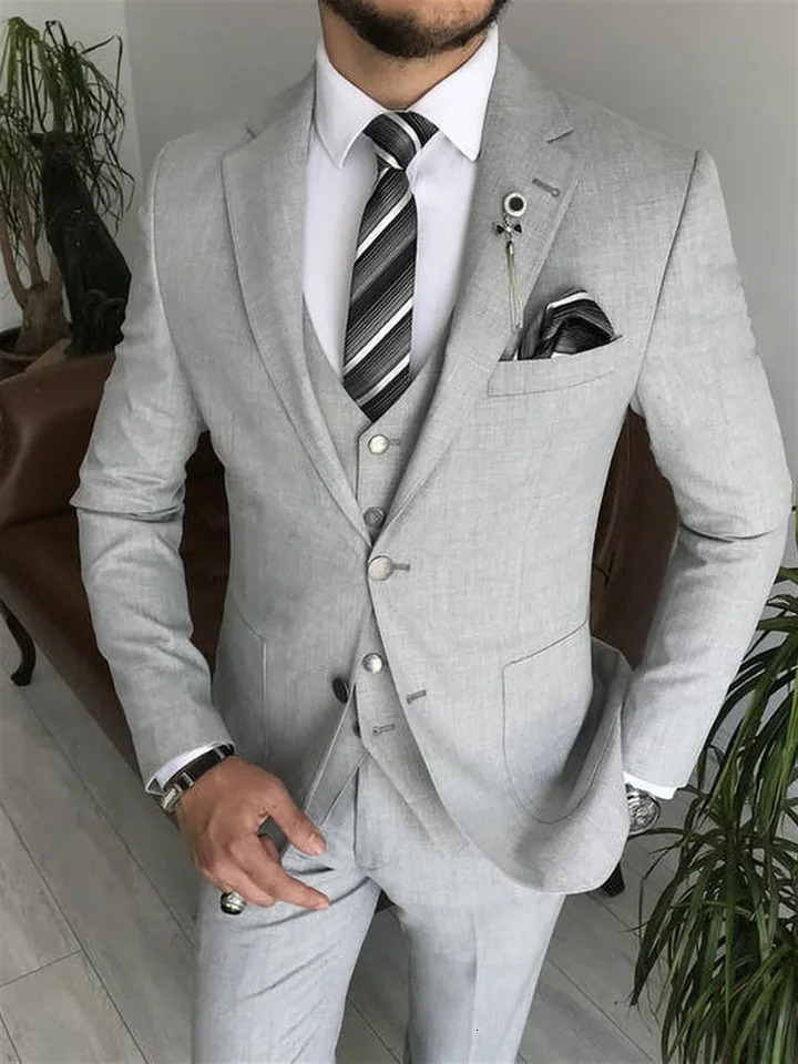 3 pieces of light gray notch lapel single corset mens fashionable formal casual business wedding evening dress jacketvestpants 250213