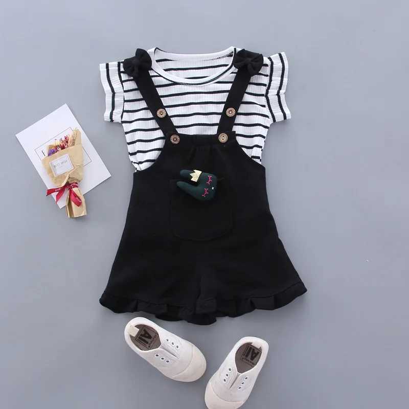 Summer Children Clothing Baby Cute Girls Casual T-Shirts Bib Shorts 2Pcs/Set Toddler Fashion Cotton Infant Clothes Suit W250218