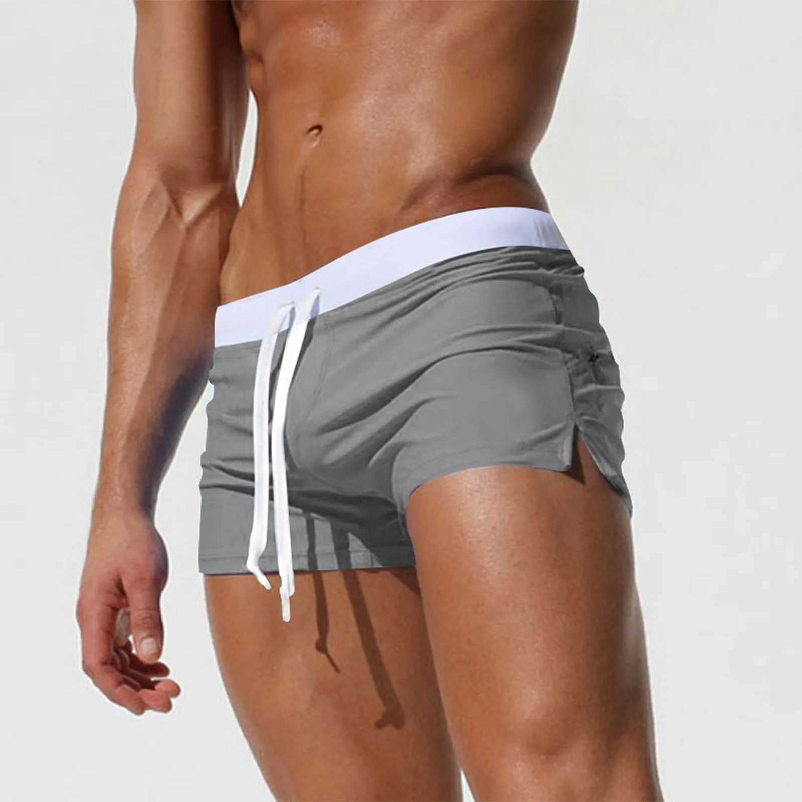 Mens Swimming Trunks Summer Boxers Shorts Zipper Pocket Slit Beach Swimpants Swimming Sports Shorts Male Summer Swimpant M250218