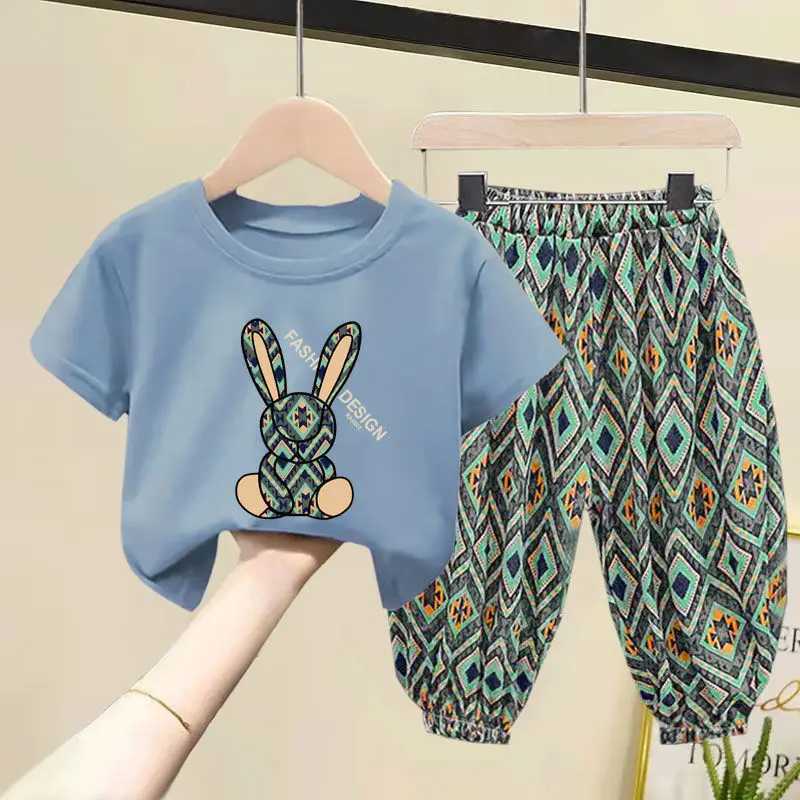 Children Clothing Sets Boys Girls 2023 Summer Mother Kids Clothes Cotton T-shirt Short Sleeves Trousers 2pcs Suit Baby Clothes W250218