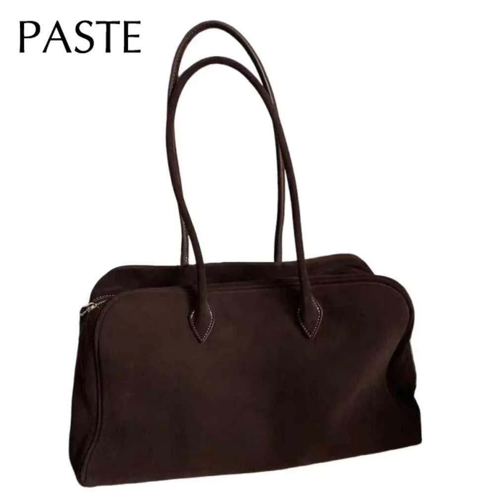 New Design Matte Coffee Color Toast Shape Bowg Tote Real Suede Leather Women Long Handle Handbag Wear-Resistant