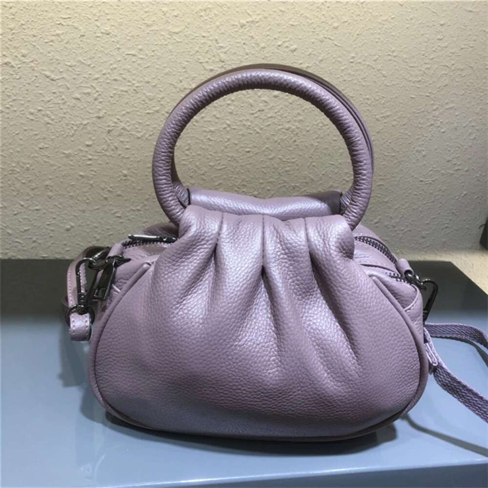 Ruched Design Cowhide Leather Shoulder Bags For Women Handbags 100% Real Skin Hobo Crossbody Bag Small Mother Purse