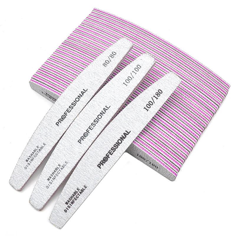50/25 Pcs/Pack Professional Washable Nail Files 100 To 180 Half Moon Strong Sandpaper Durable File Nails Tools Manicure Supplies 250214