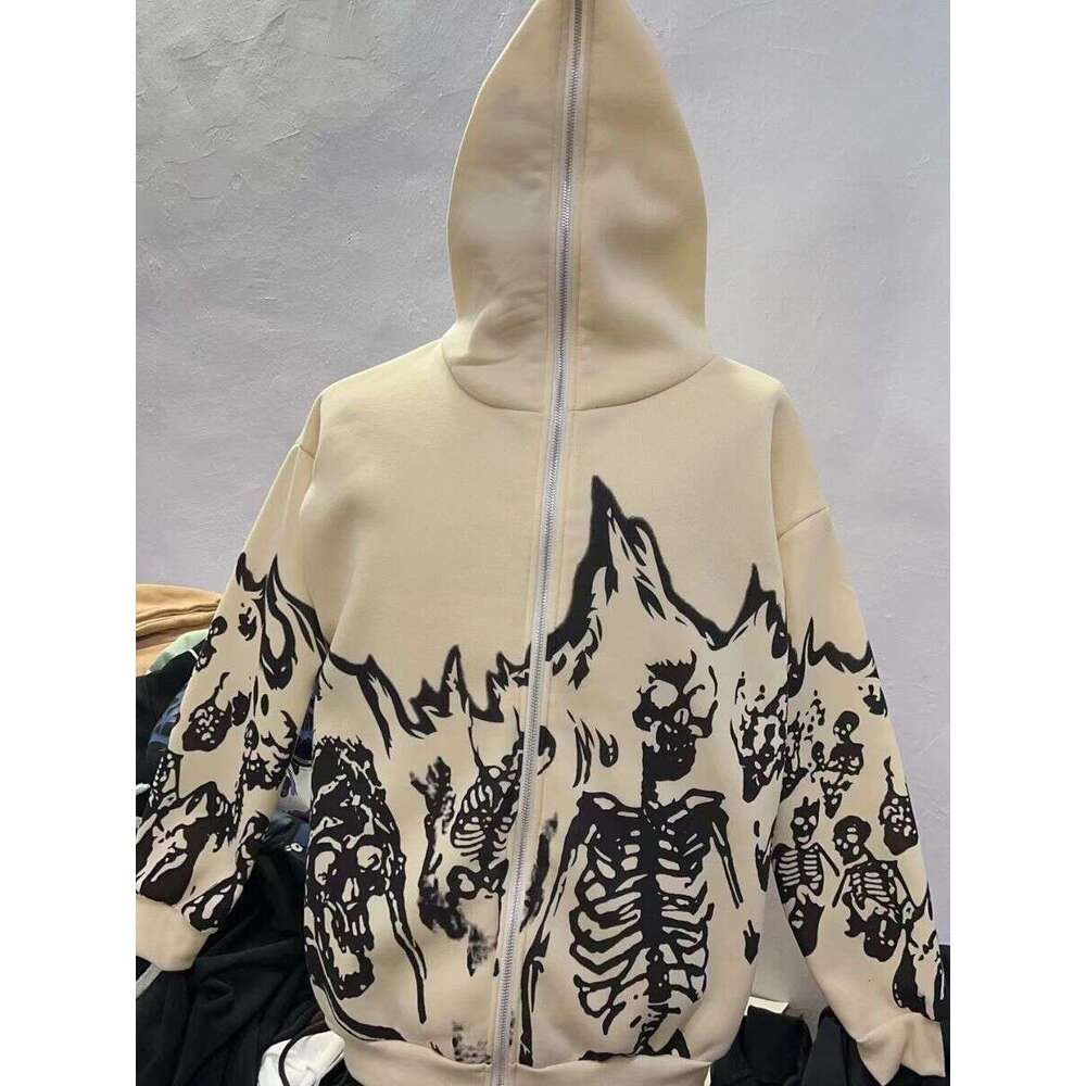 Y2k Gothic Zipper Skeleton Sweatshirt Coat Hooded Cardigan Full Face Hoodie