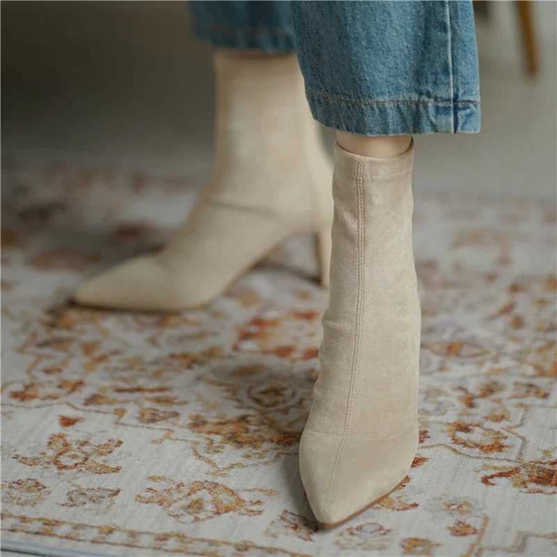 Square Heel Women Elastic Socks Short Boots Fi Back Zippers Slim Ankle Booties Style Autumn Winter Ladies ShoesXJ250217
