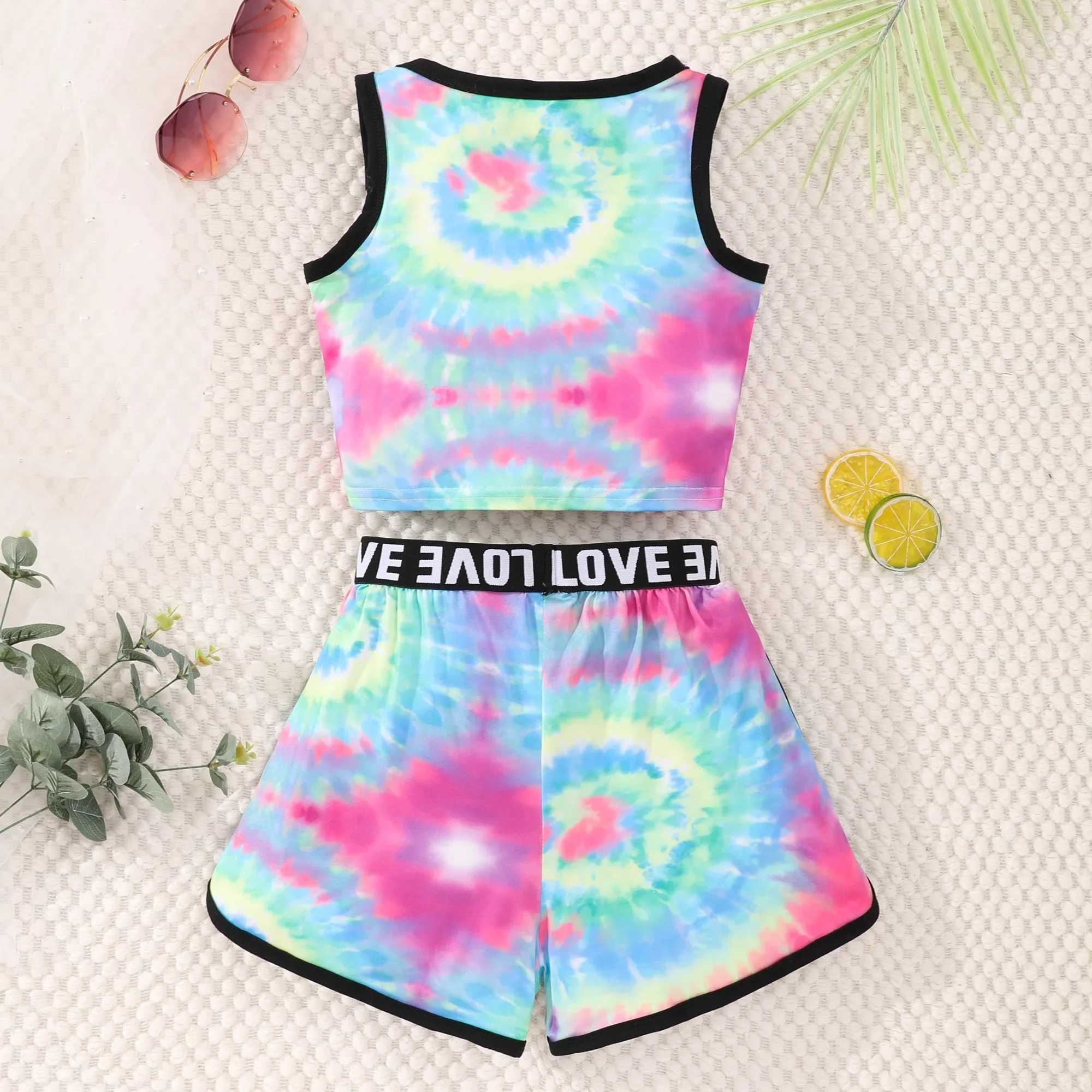 Girls Clothes Summer New Children Set Sleeveless Round Neck Tank Top Shorts Halo Dyed Casual Comfort Girls Outfits 8-12 Years W250218