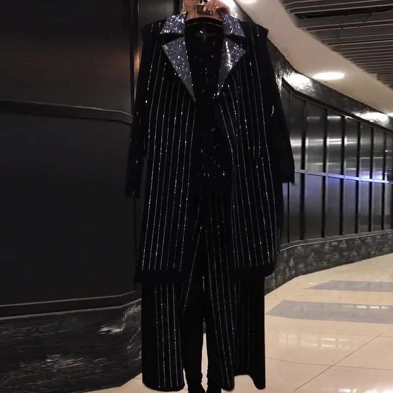 Fatty Women Autumn New Mid Length Covering Vest Wide Leg Pants Fat Sister Heavy Industry Bright Dia Three Piece Set Female