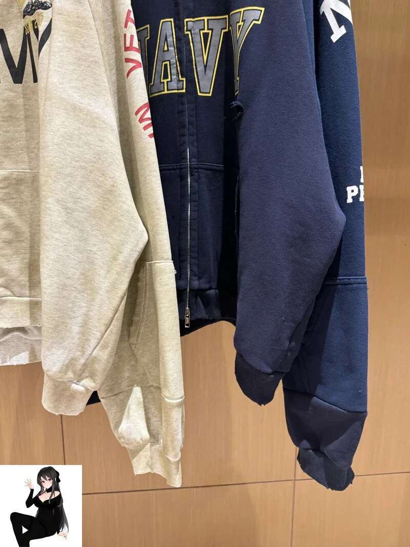 Stain Fake Two Pieces Grailz Project Hole Damage Zipper Hoodie Men Women Vintage Distress Badge Print Sweatshirts Loose Jacket