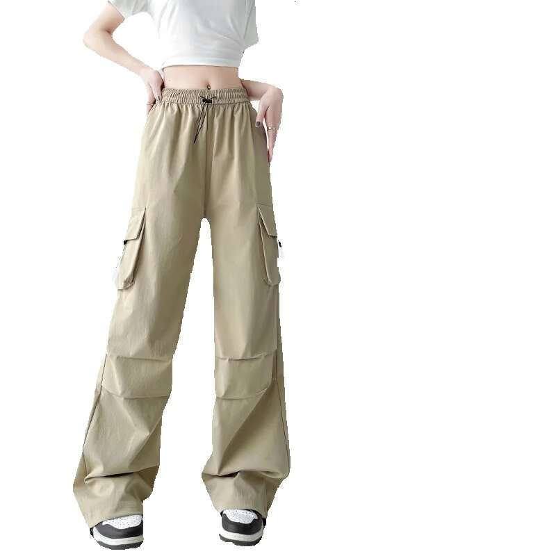 American wide leg paratrooper overalls womens summer high waist mountaineering sports pants loose retro casual assault paper bag pants