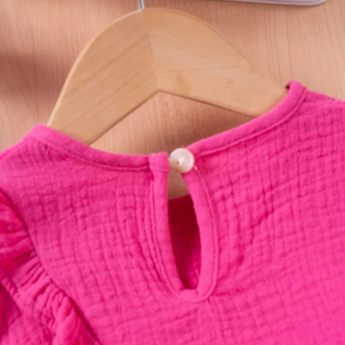2024 Summer Solid Ruffle Top and Wide Leg 2-piece Solid Korean Childrens Clothing 0-6YXJ250410