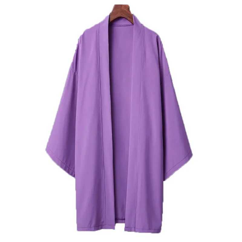 Mens Solid Color Long Sleeve Cardigan Long Kimono Shirt Asian Traditional Wear Yukata Haori Jacket Coat 6 Color Japanese Kimono W250217