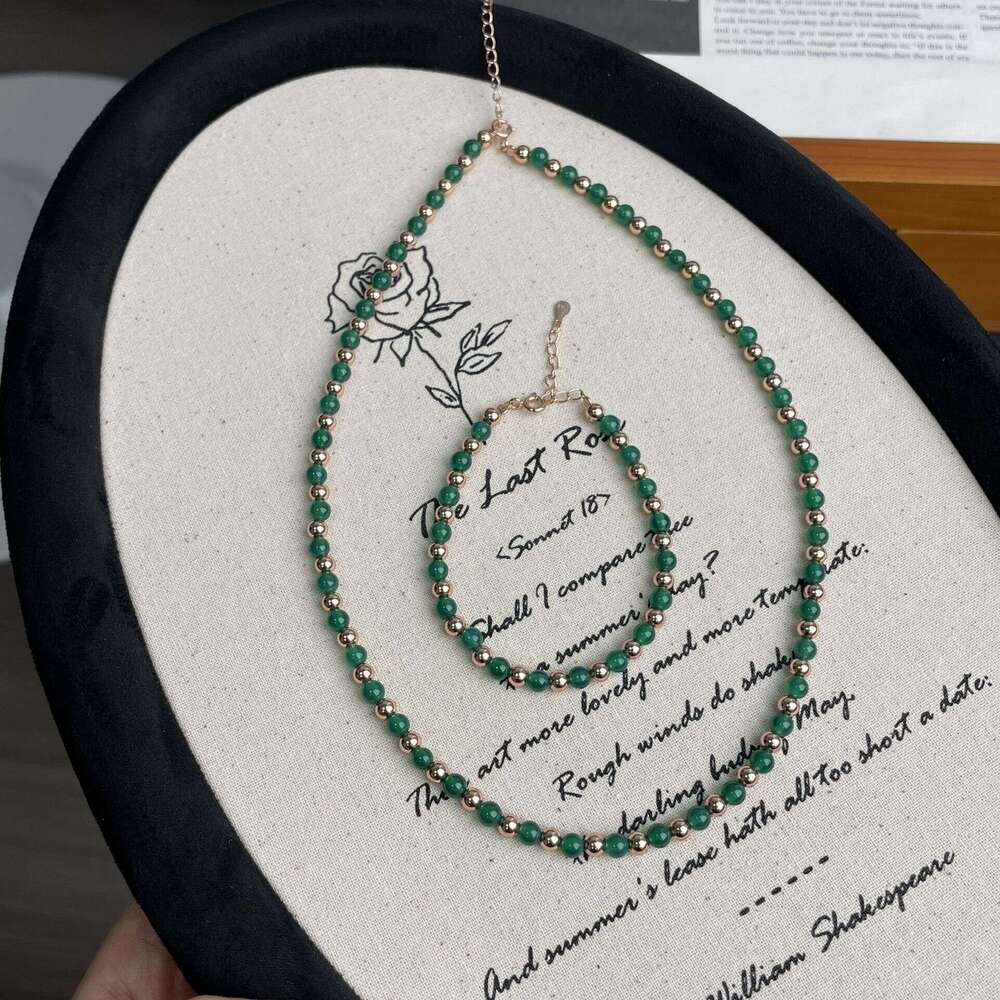 Tiqi S sier green agate necklace, women's new Chinese style bracelet, natural stone layered collarbone chain accessory