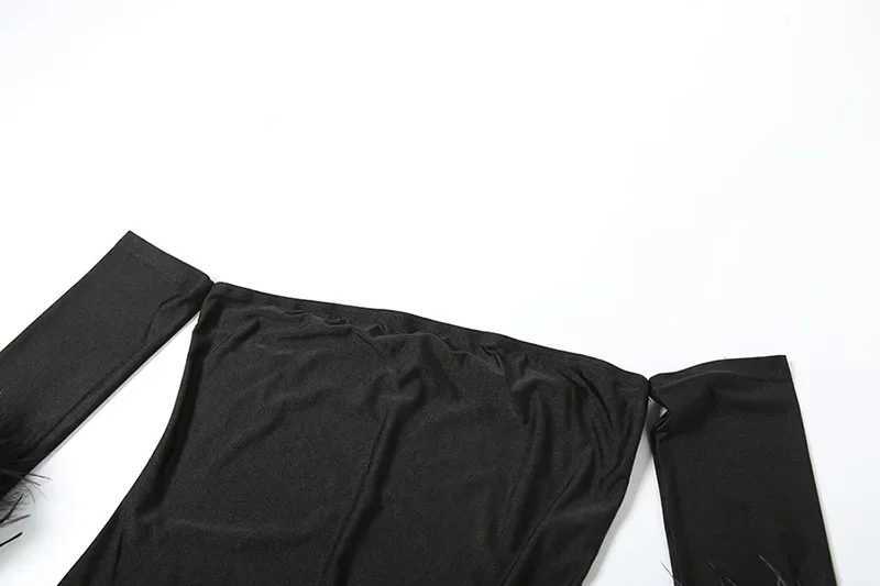 Basic Casual Dresses 2025 Spring Women Elegant Sexy Playsuits Strapless Off Shoulder Feather Half Slve Tight Kn-length Pants Club Party Rompers H25217