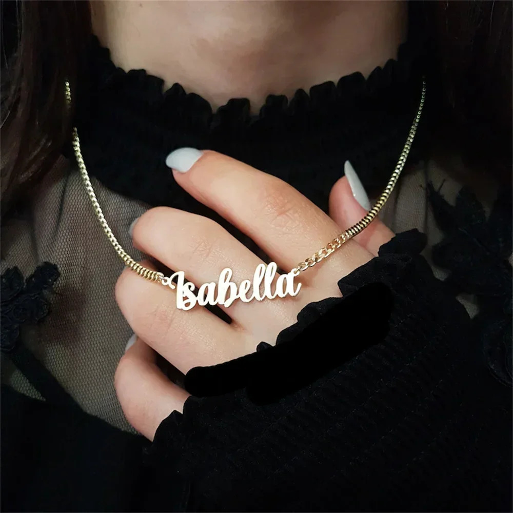 Personalized Name Necklace Custom Pendant Stainless Stee Gold 5mm Cuban Chain Necklaces for Women Men Customized Letter Jewelry 250210
