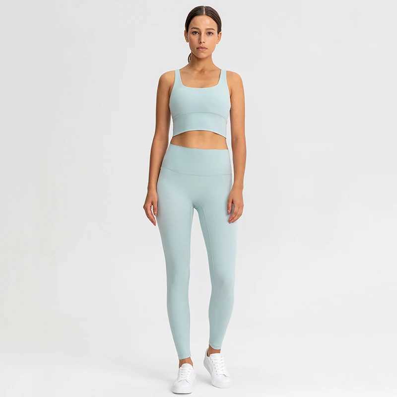 Active Shirts Tees Naked Fl Set Women Sportswear 2 Piece Strappy Sports Bra High Waist Gym Leggings Workout Outfit Active Wear H25218