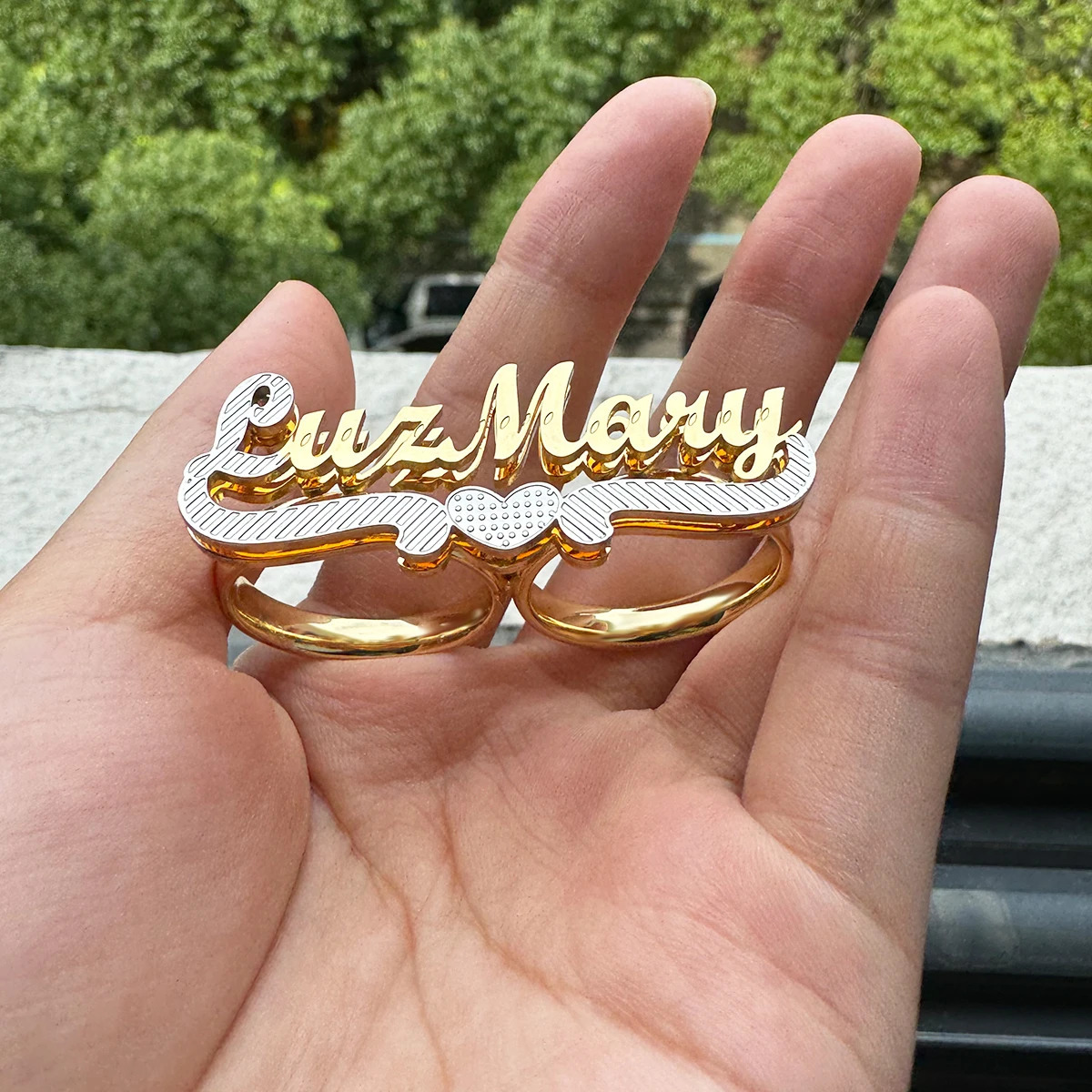 Custom Name Ring Stainless Steel Double Finger Ring Personalized 3D Double Layer Nameplate Womens Ring Jewelry Anniversary Gift 250214